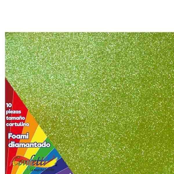 FOAMY DIAMANTADO 55X43CM. VERDE LIMON E.10 C.300